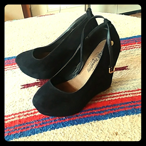 🚀Sales!💫Black suede Wedges shoes - Picture 1 of 8